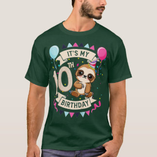 Kids 10 Year Old Sloth Girl 10th Birthday Party Cu Tシャツ