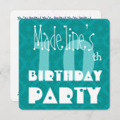 Kid's 10th誕生日テクスチモダンャティール(緑がかった色) 招待状 (正面/裏面)