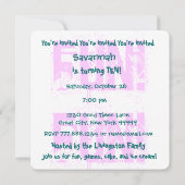 Kid's 10th誕生日テクスチモダンャティール(緑がかった色) 招待状 (裏面)