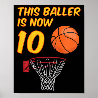 Kids 10th Birthday Sketll Hoop 10 Year Old Boy  ポスター