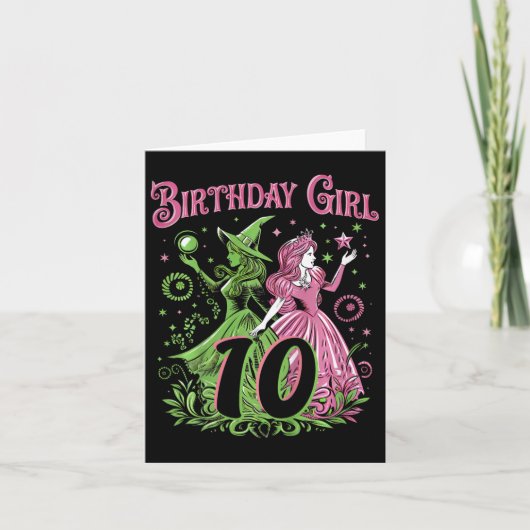 Kids 10th Birthday Witch Pink And Green 10 Year Ol カード (正面)