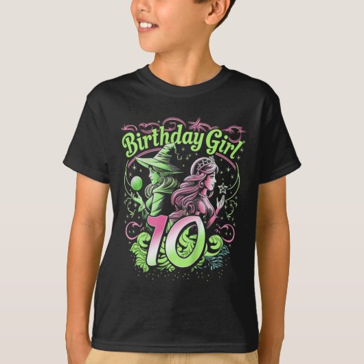 Kids 10th Birthday Witch Pink And Green 10 Year Ol Tシャツ (正面)