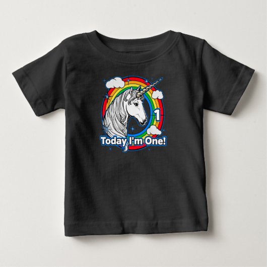 Kid's 1 Birthday Unicorn Rainbow Today I'm One ベビーTシャツ (正面)