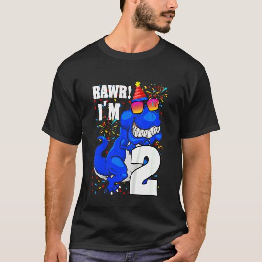 Kids 2歳のRawr私は2番目の誕生日の少年の恐竜 Tシャツ (正面)