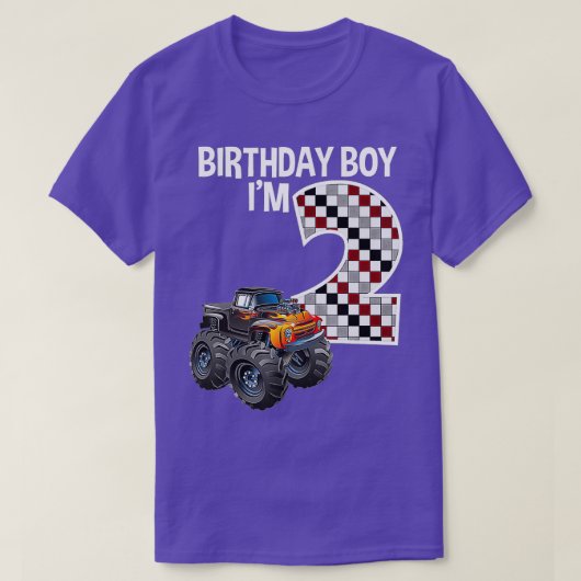 Kids 2 Year Old 2nd Birthday Boy Monster Truck Car Tシャツ (デザイン正面)