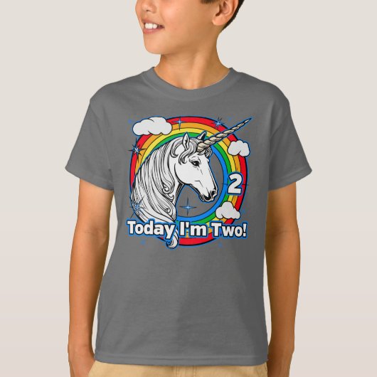 Kid's 2th Birthday Unicorn Rainbow Today I'm Two Tシャツ (正面)