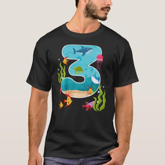 Kids 3rd Birthday Ocean Sea Animals Theme Party 3  Tシャツ (正面)