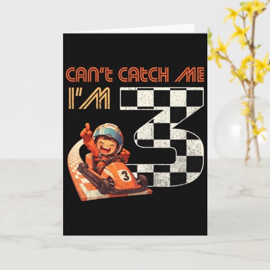 Kids 3rd Birthday Race Car Can't Catch Me I'm 3 Th カード (黄色い花)