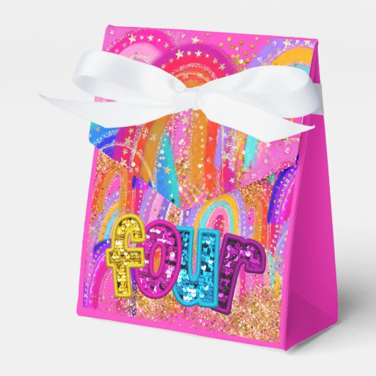Kids 4th Birthday Rainbow Glitter Favor Boxes フェイバーボックス (正面サイド)
