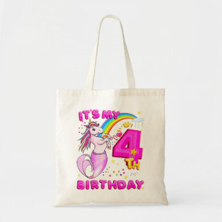 Kids 4th Birthday Unicorn Mermicorn Mermaid For Gi トートバッグ