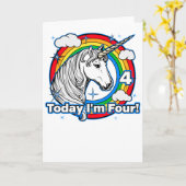 Kid's 4th Birthday Unicorn Rainbow Today I'm Four カード (黄色い花)