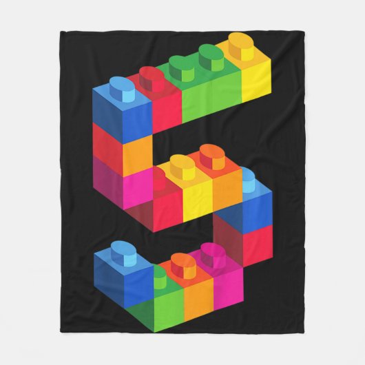 Kids 5 Year Old Building Blocks Birthday  Bricks 5 フリースブランケット (正面)