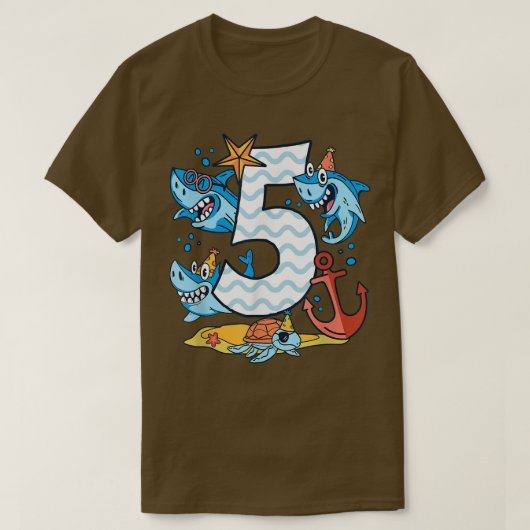 Kids 5th Birthday Boy Shark 5 Year Old Sharks Ocea Tシャツ (デザイン正面)
