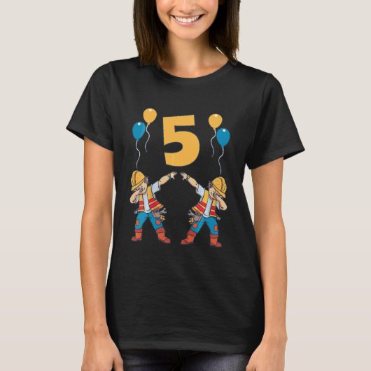 Kids 5th Birthday Construction Worker Boys 5 Years Tシャツ (正面)