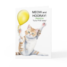 Kids 5th Birthday Cute Cartoon Cat with Name