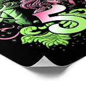 Kids 5th Birthday Witch Pink And Green 5 Years Old ポスター (角)