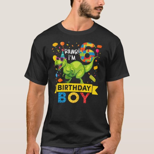 Kids 6 Year Old Dinosaur Building Blocks 6th Birth Tシャツ (正面)