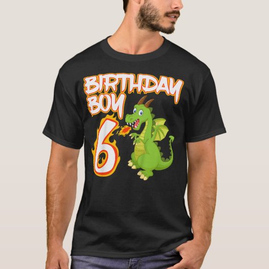 Kids 6 Year Old Dragon Birthday Boy Themed Party 6 Tシャツ (正面)