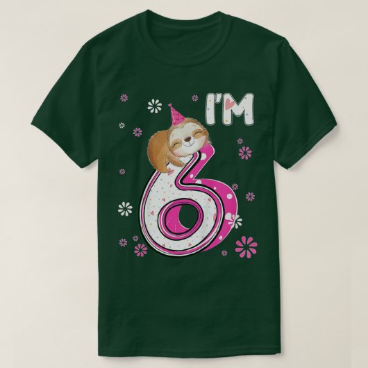 Kids 6 Year Old Sloth 6th Birthday Girl Party Anim Tシャツ (デザイン正面)