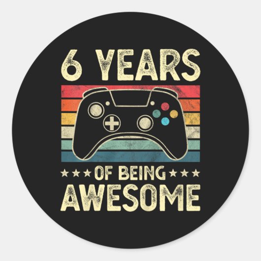 Kids 6 Years Old Awesome Video Game 6th Birthday B ラウンドシール (正面)