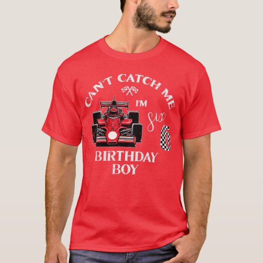 Kids 6th Birthday Race Bday Boy Cant Catch Me Im 6 Tシャツ (正面)