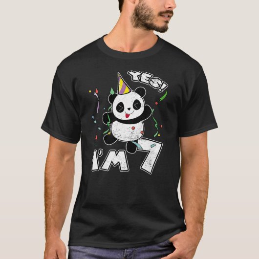 Kids 7th Birthday Panda Party Yes I'm 7 Years Old  Tシャツ (正面)