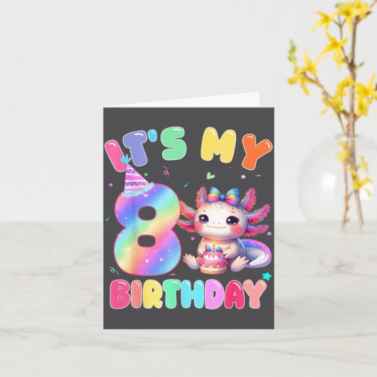 Kids 8 Year Old Bday Cute Axolotl It's My 8th Birt カード (黄色い花)