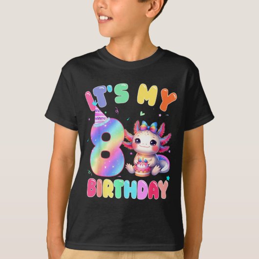 Kids 8 Year Old Bday Cute Axolotl It's My 8th Birt Tシャツ (正面)