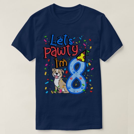Kids 8th Birthday Boy Dogs lets pawty im 8 year ol Tシャツ (デザイン正面)