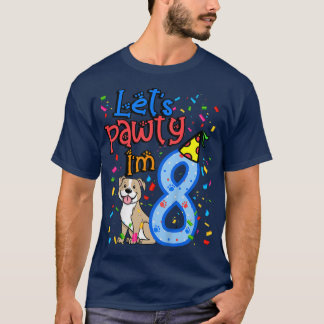 Kids 8th Birthday Boy Dogs lets pawty im 8 year ol Tシャツ