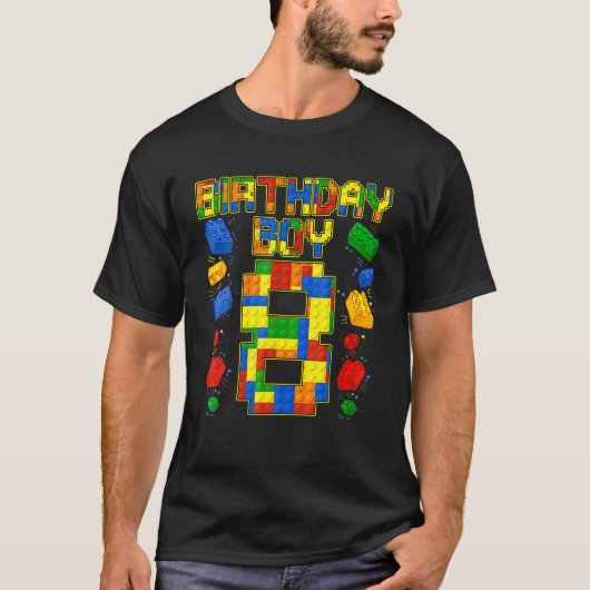 Kids 8Th Birthday Master Builder 8 Years Old Block Tシャツ (正面)
