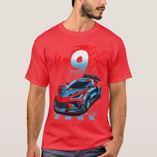 Kids 9 Year Old Race 9th Birthday Party Racing Rac Tシャツ (正面)