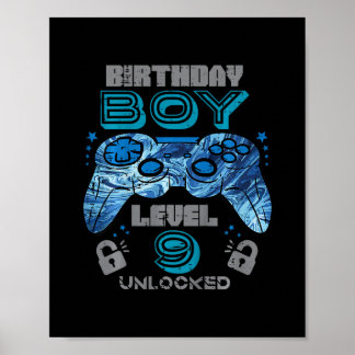 Kids 9th Birthday Gamer Level 9 Unlocked Video Gam ポスター