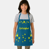 Kid's add name stars yellow blue エプロン (インサイチュ)