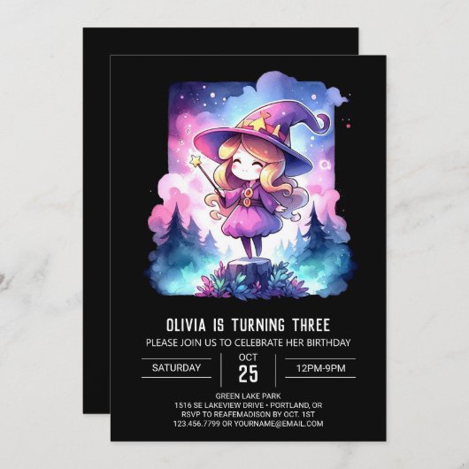 Kids Adorableウィザード誕生日 招待状 (正面/裏面)