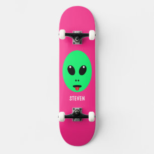 Kids Alien Head Green Pink Personalized Name スケートボード