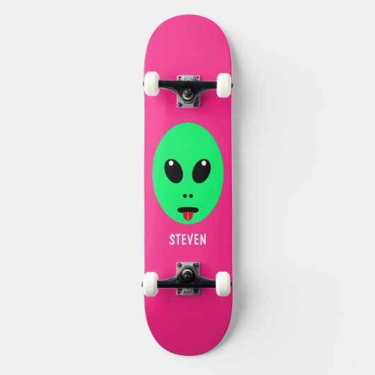 Kids Alien Head Green Pink Personalized Name スケートボード (正面)