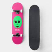 Kids Alien Head Green Pink Personalized Name スケートボード (正面)