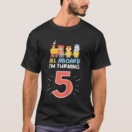 Kids All Aboard I'm Turning 5 Train With Animals 5 Tシャツ (正面)