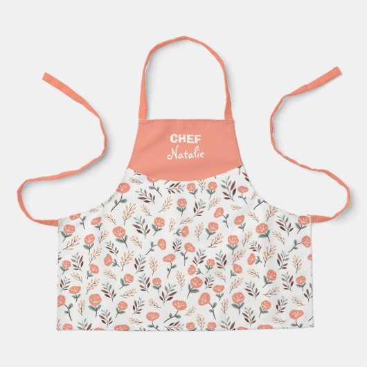 Kids Apron Red Poppies + Name エプロン (正面)