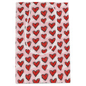 Kid's Art Style Red Hearts on Pink Wine, Small, ミディアムペーパーバッグ (正面)
