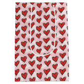 Kid's Art Style Red Hearts on Pink Wine, Small, ミディアムペーパーバッグ (裏面)