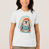 Kids' Ash Grey Reading Penguin Adventure Cotton Te トライブレンドTシャツ (正面)