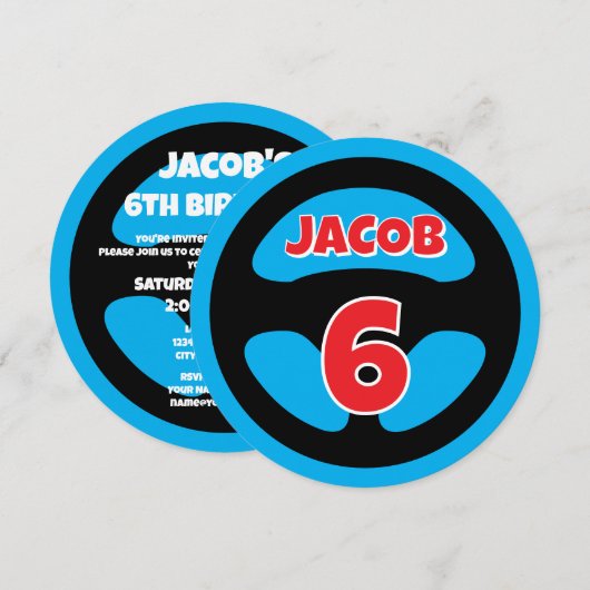 Kid's auto racing theme Birthday party invitations 招待状 (正面/裏面)