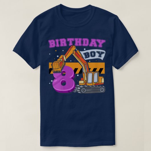 Kids B-Day Boy 8 Years Old Digger Builder Construc Tシャツ (デザイン正面)