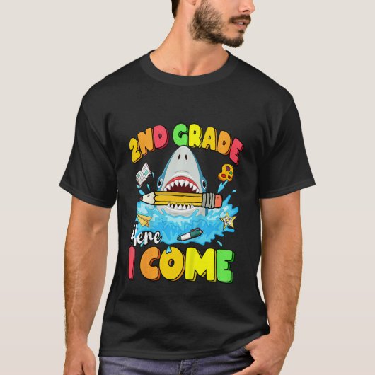 Kids Back To School 2nd Grade Here I Come  Shark G Tシャツ (正面)