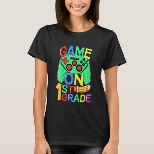 Kids Back To School Video Gamer 1st Grade Game On  Tシャツ (正面)