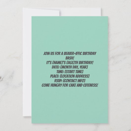 Kids Beaver Birthday Invite – Built for Cute 招待状 (裏面)