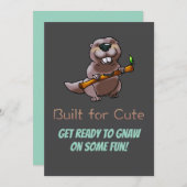 Kids Beaver Birthday Invite – Built for Cute 招待状 (正面/裏面)