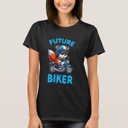Kids Biker Motorcycle Riding Fox Boys Tシャツ (正面)